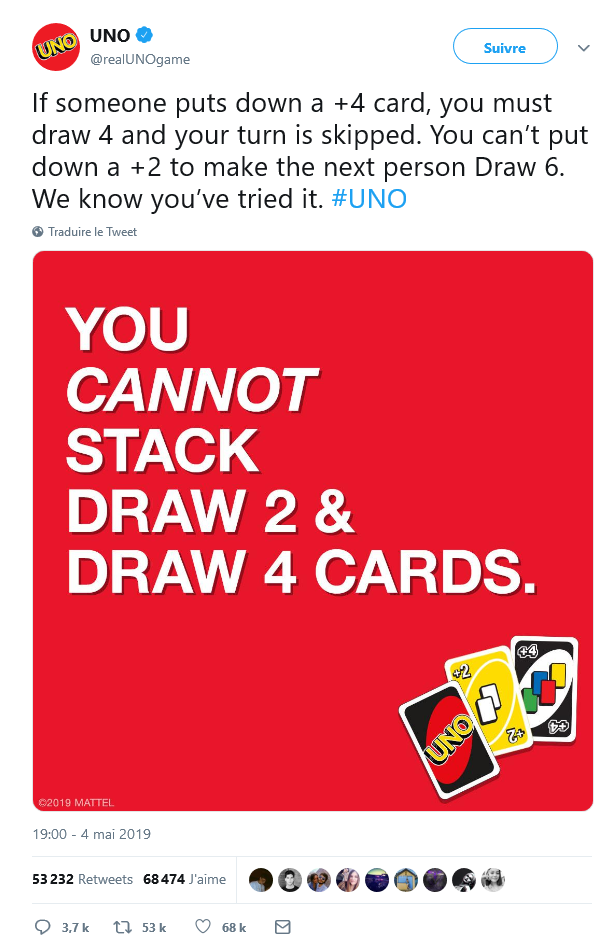 Screenshot du tweet du compte UNO