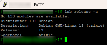 Le lsb_release -a qui renvoit bien Debian 13 Le lsb_release -a qui renvoit bien Debian 13