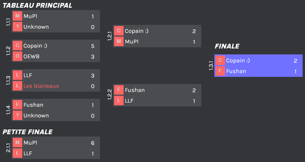 Résultat des phases finales du tournoi FIFA